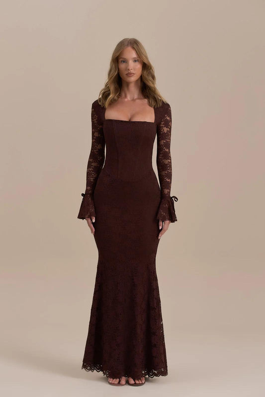 Spitzen-Meerjungfrau-Maxi-Kleid